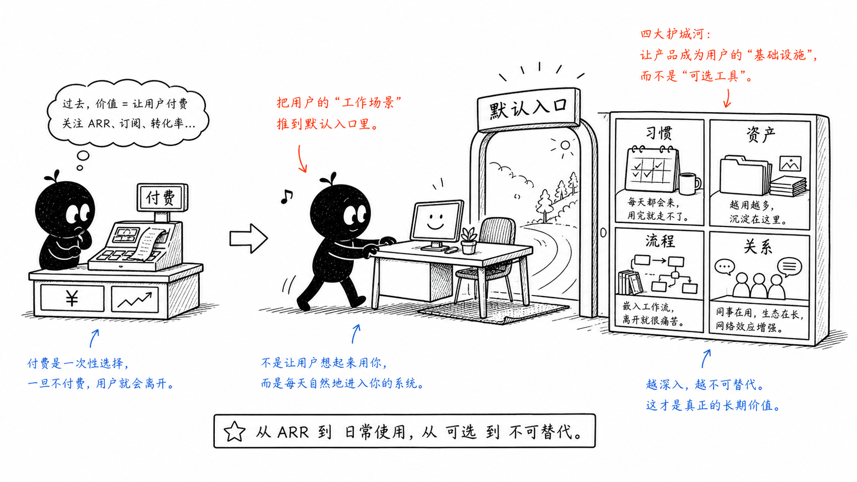 小黑把用户工作桌从付费收银台搬到默认入口，入口旁沉淀习惯、资产、流程和关系。