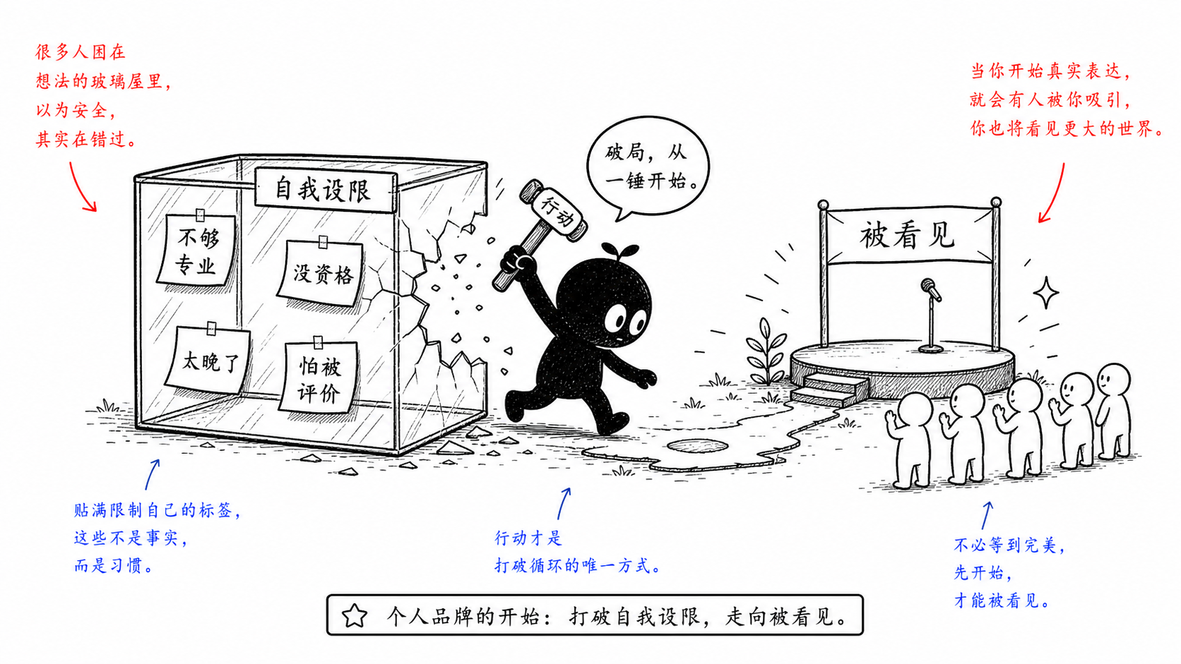 打破自我设限，不是想通，而是走出去。