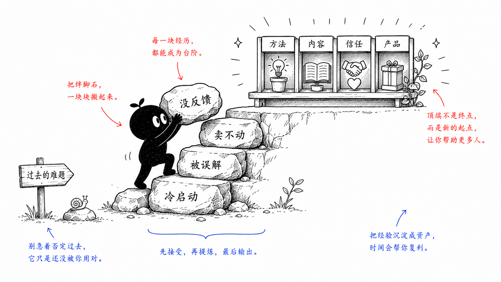 每个绊脚石，都可以被整理成下一层台阶。